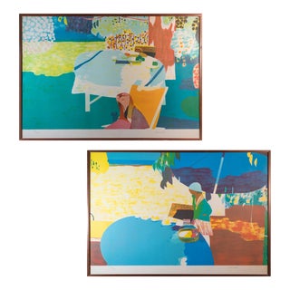 Ortuno, Figurative Garden Scenes, Lithographs, 1950s, Set of 2 For Sale