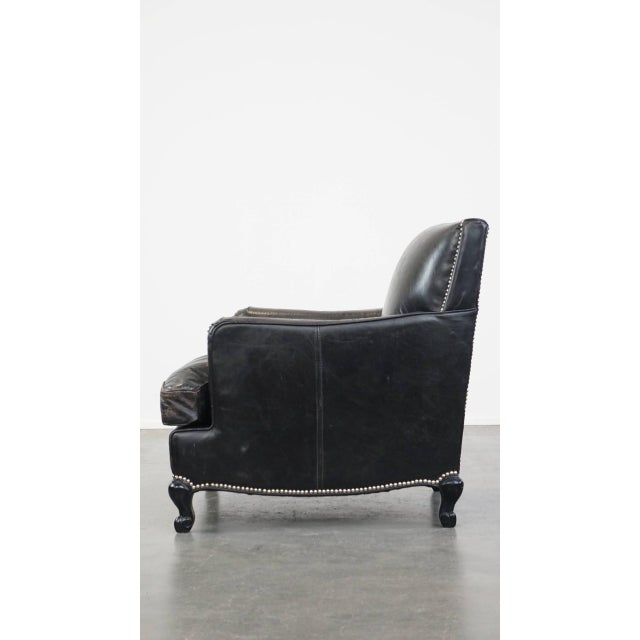 Black Grained Leather Armchair For Sale - Image 5 of 16