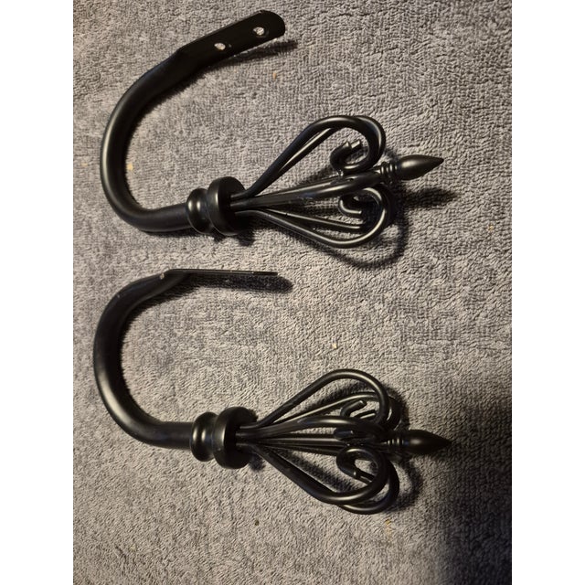 Contemporary Pair Black Metal Drape Hold-Backs/Hooks For Sale - Image 3 of 7