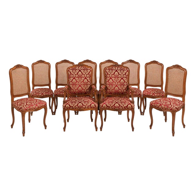 Set of 10 Auffray & Co French Style Cane Back Dining Chairs For Sale