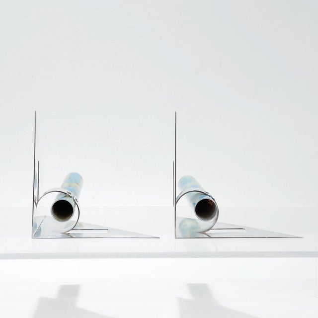 Silver Pair Signed Arie Ofir Israeli Sterling Silver & Anodized Aluminum Candlesticks For Sale - Image 8 of 12