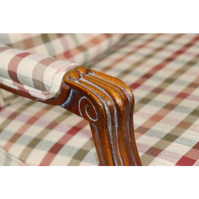 Pair Louis XV Style Carved Wood Armchairs With Plaid Upholstery For Sale - Image 12 of 15