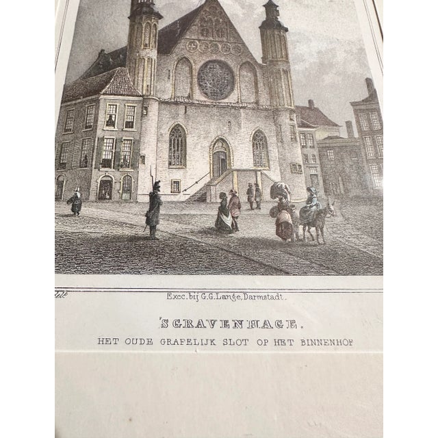 Colored Lithograph print-The Binnenhof in the Hague with a View of the Ridderzaal with Soldier and other Figures in the...