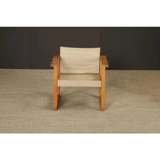 1970s Minimalist Safari Sling Lounge Chair in Natural Canvas and Solid Wood, C 1970s For Sale - Image 5 of 16
