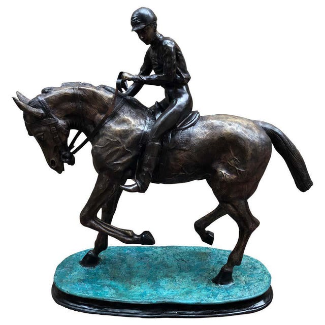 French Bronze Horse and Jockey Statue, 20th Century For Sale - Image 11 of 11