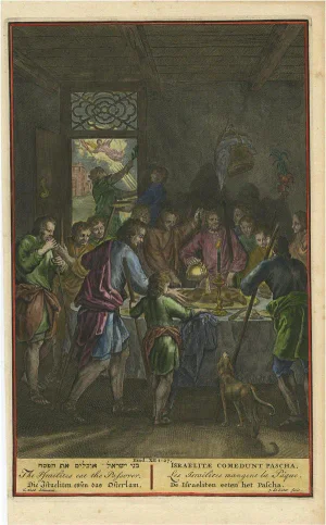 After Hoet, Israelites at the Paschal Meal, Hand-Coloured Engraving, 18th Century