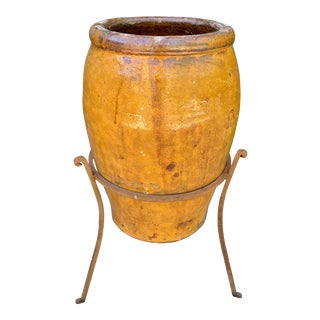 Glazed Terracotta Garden Planter in Iron Frame For Sale