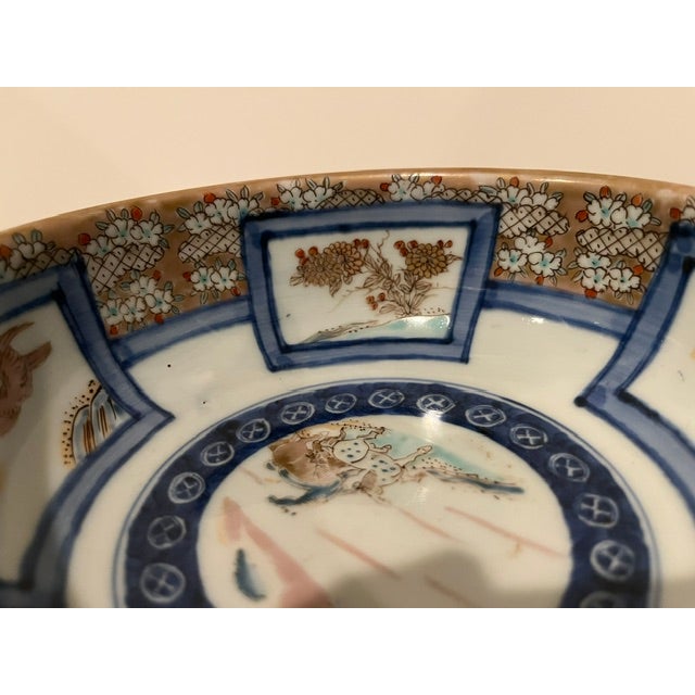 Antique Colored Imari Bowl With Gold Edge and Detailed Painting - Horse in Center For Sale - Image 14 of 18