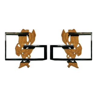 1950s Midcentury Wall Shelf With Hand Carved Leaf Pattern, Pair For Sale