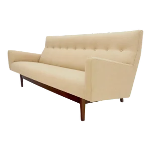 Jens Risom NEW Beige Linen Upholstery Oiled Walnut Frame c1960s Sofa Couch