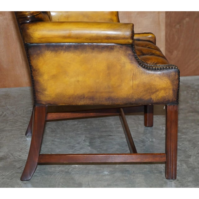 Restored Brown Leather Chesterfield Club Armchairs in the Style of Thomas Chippendale, Set of 8 For Sale - Image 17 of 18