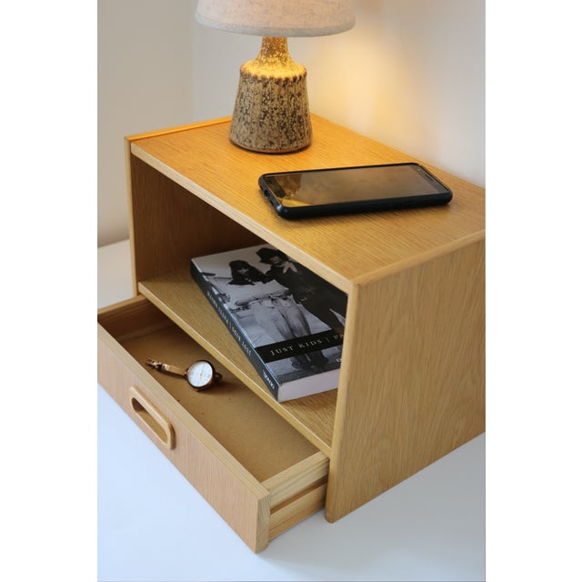 Scandinavian Wall-Mounted Bedside Tables with Drawers in Oak, 1960, Set of 2 For Sale - Image 12 of 13