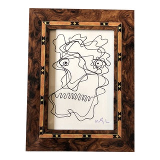 1980’s Vintage Wayne Cunningham Small Abstract Ink Drawing Vintage Frame For Sale