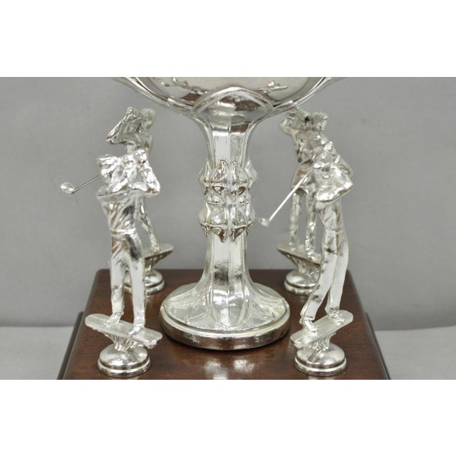 Vintage 1970s Silver Metal & Wood Figural Golf Trophy Award Cup John Sanzari For Sale In Philadelphia - Image 6 of 14