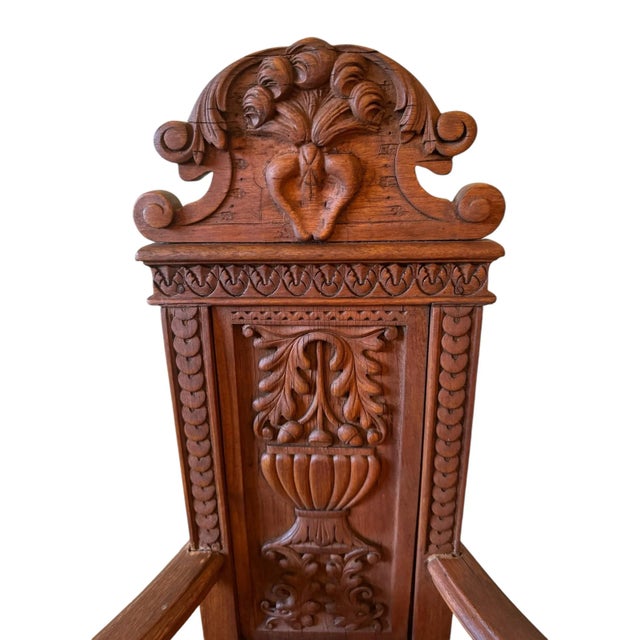 Late 19th Century Renaissance Style French Walnut Caquetiore Armchair Carved Back Splat, 19th Century For Sale - Image 5 of 11