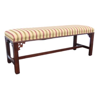 Chinese Chippendale Long Upholstered Window Hall End of Bed Bench 6596 For Sale