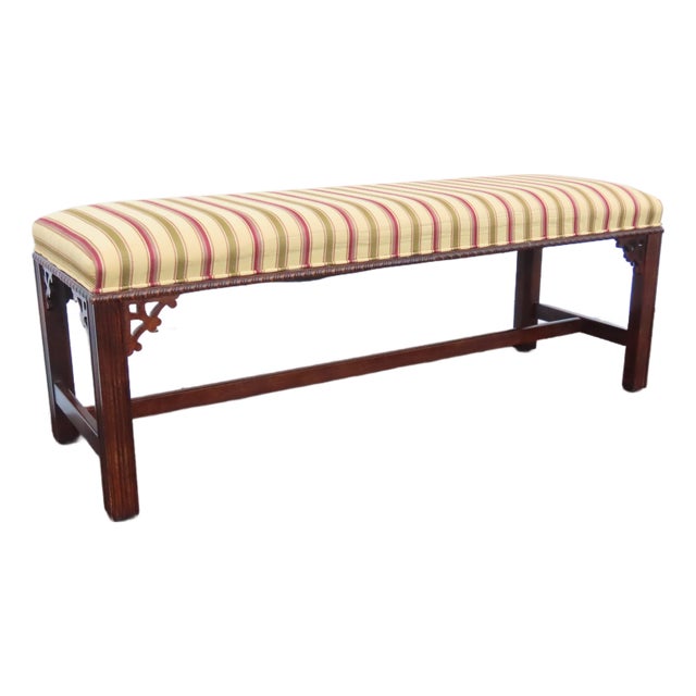 Chinese Chippendale Long Upholstered Window Hall End of Bed Bench 6596 For Sale