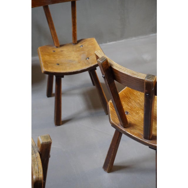 Brown Vintage French Brutalist Wooden Chairs, 1950s, Set of 4 For Sale - Image 8 of 18