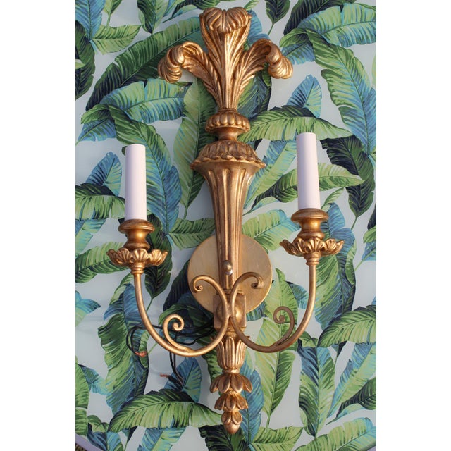 Gold Italian Giltwood Prince of Wales Sconces—A Pair For Sale - Image 8 of 18