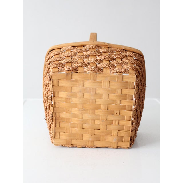 Vintage Woven Splint Market Basket With Handle For Sale - Image 12 of 13