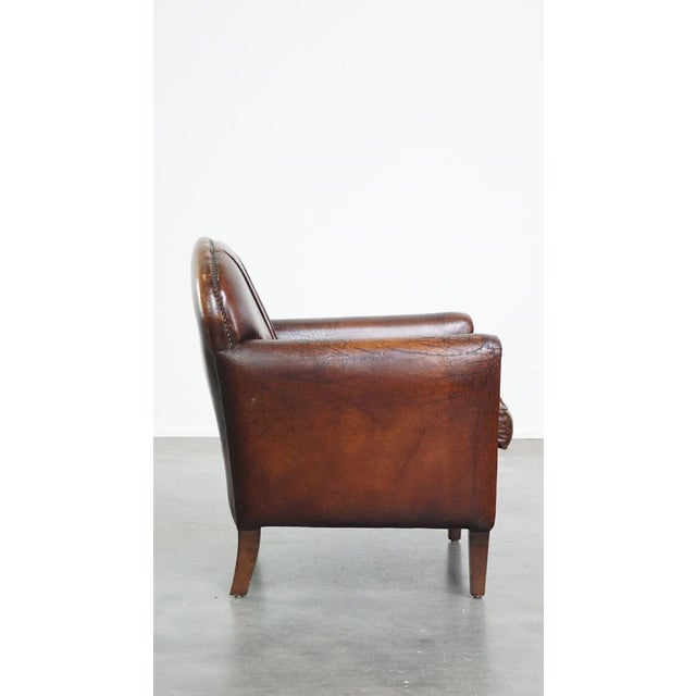 Vintage Armchair in Patinated Sheep Leather For Sale - Image 3 of 14