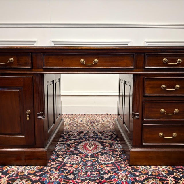 English Classic Desk with Green Leather For Sale - Image 10 of 18