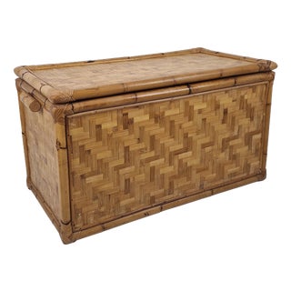 Mid-Century Modern Italian Woven Rattan and Bamboo Blanket Chest, 1970s For Sale