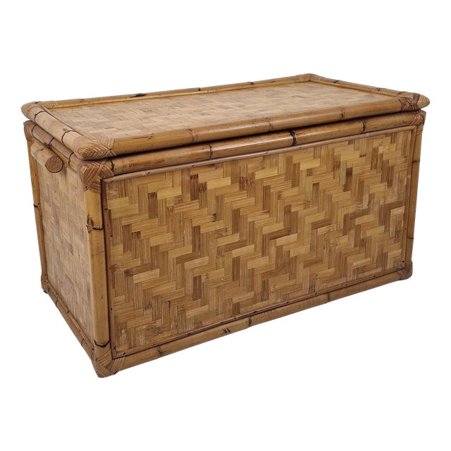 Mid-Century Modern Italian Woven Rattan and Bamboo Blanket Chest, 1970s For Sale