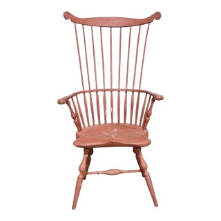 Primitive Fan Back Windsor Arm Chair Bench Made New York Artisian For Sale