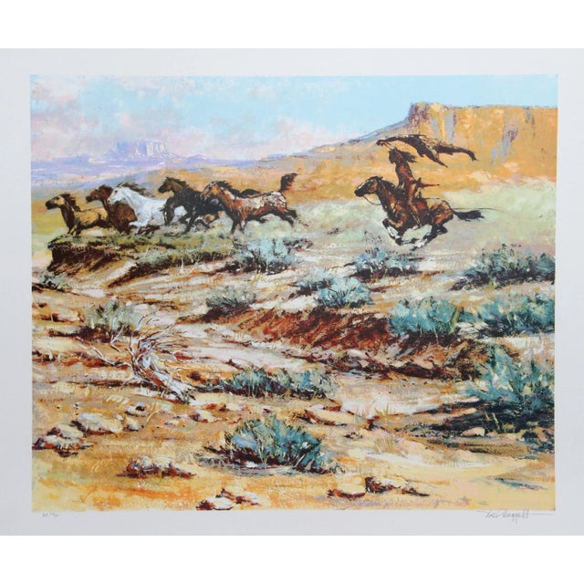 Rustic Noel Daggett, Mustangs on the Run, Lithograph For Sale - Image 3 of 3