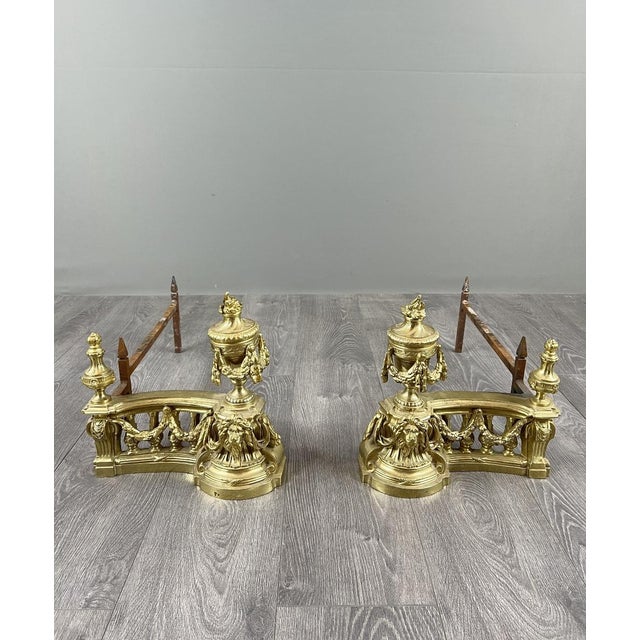 20th Century Louis XVI Style Gilt Bronze Andirons, Set of 2 For Sale - Image 9 of 9
