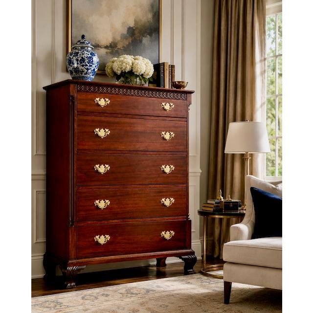 Stunning Chippendale style mahogany five-drawer highboy dresser / chest of drawers purchased by my great grandparents...