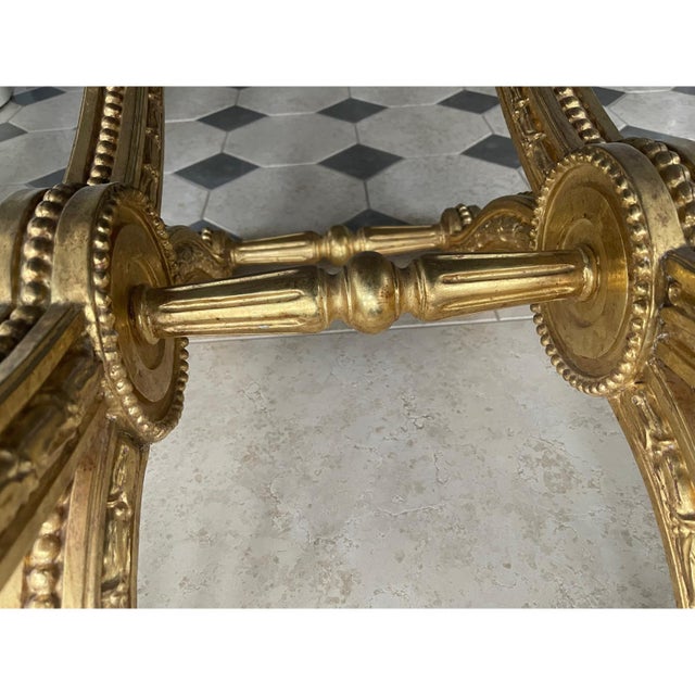 Vintage Giltwood Pliant Stools with Beige-Gold Upholstery, 1990s, Set of 4 For Sale - Image 3 of 8