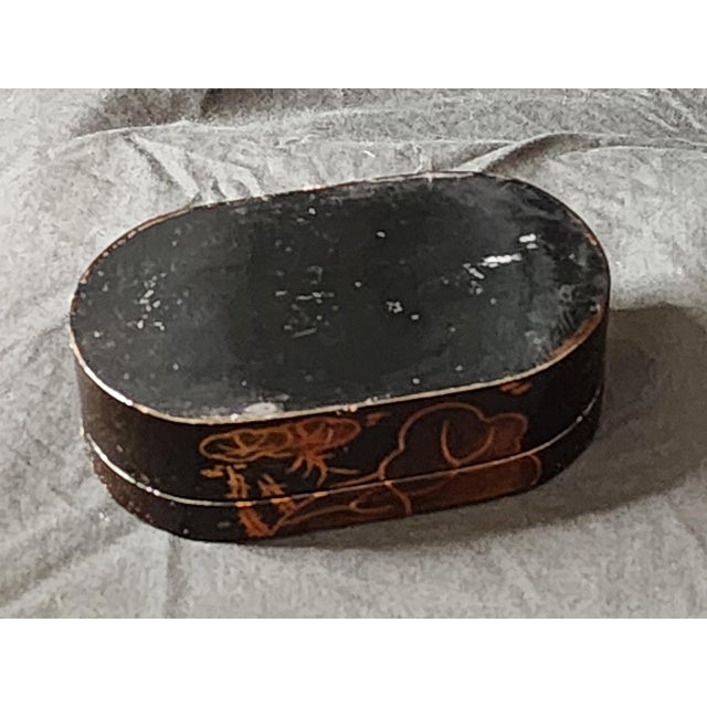 Black Vintage Japanese Lacquer Trinket Box Asian Makie Lidded Storage With Red Lining Decor For Sale - Image 8 of 8
