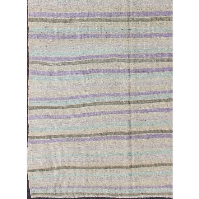 Vintage Turkish Kilim With Stripes in Pastel Purple, Cream, Green and Taupe For Sale - Image 10 of 12