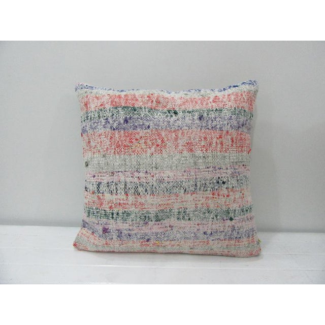 Coral / Green Striped Kilim Pillow For Sale - Image 4 of 4