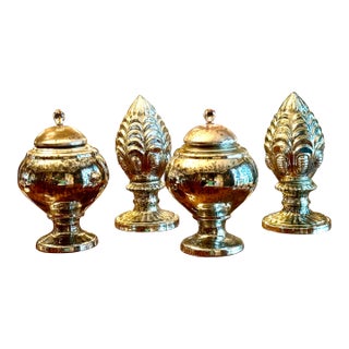 Set of 4 Mercury Glass Decorative Objects: 2 Jars and 2 Finial Pinecones For Sale
