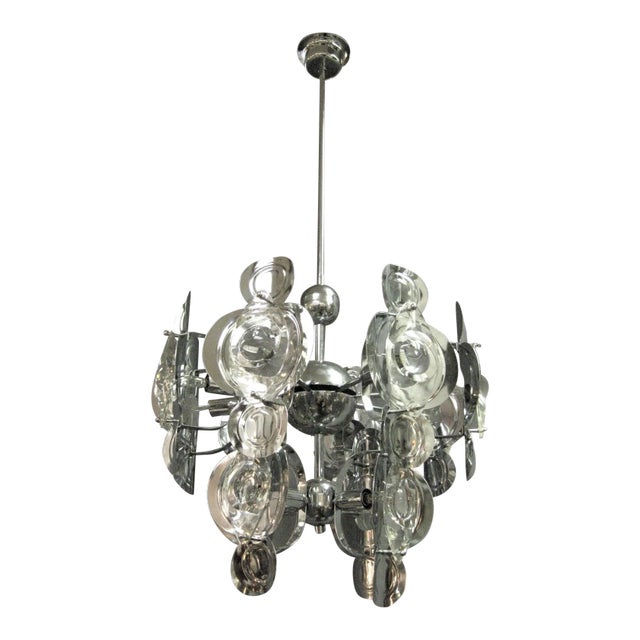 Gaetano Sciolari Chrome and Glass Lens Chandelier, 1960s For Sale