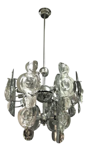 Gaetano Sciolari Chrome and Glass Lens Chandelier, 1960s