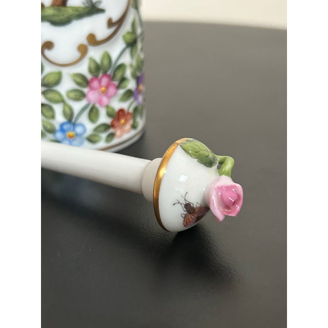 White Herend Hand-Painted Floral Porcelain Perfume Bottle With Rose Dauber For Sale - Image 8 of 12
