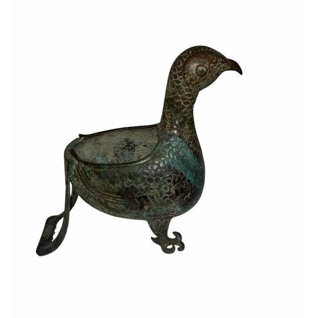 Early 20th Century Chinese Archaistic Bronze Bird-Form Vessel With Verdigris Patina, 20th Century For Sale - Image 5 of 6
