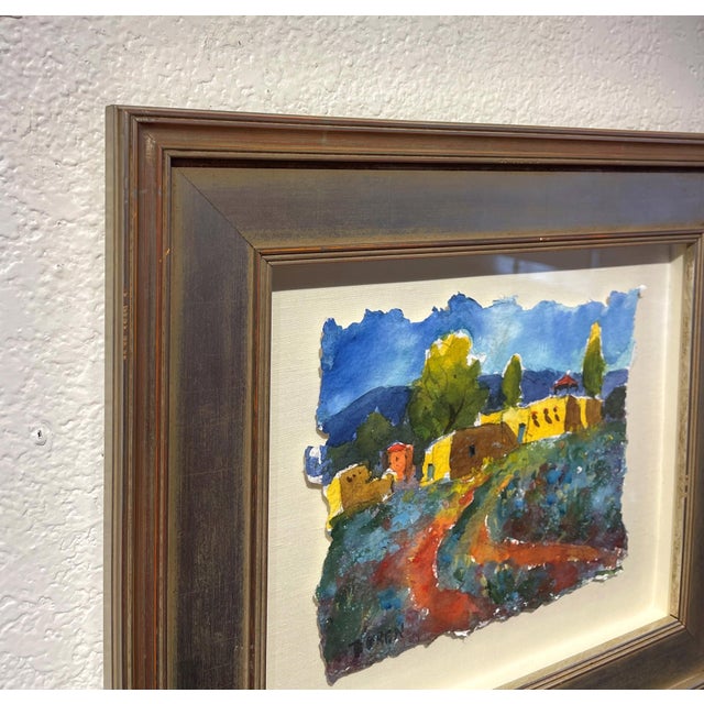 Rustic Taos Morada by Evelyne Boren | Watercolor of a colorful adobe building landscape For Sale - Image 3 of 5