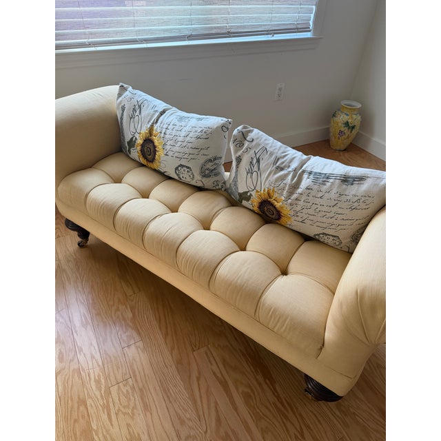 Beautiful Cream Yellow Chesterfield Settee For Sale - Image 10 of 12