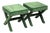 Hollywood Regency Style Green Velvet X-Base Ottoman Stools, Pair For Sale