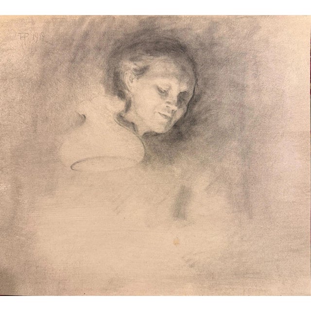 Heinrich Pforr, Evening Hour Woman in Lamplight Face, 1919, Charcoal on Paper For Sale - Image 9 of 9