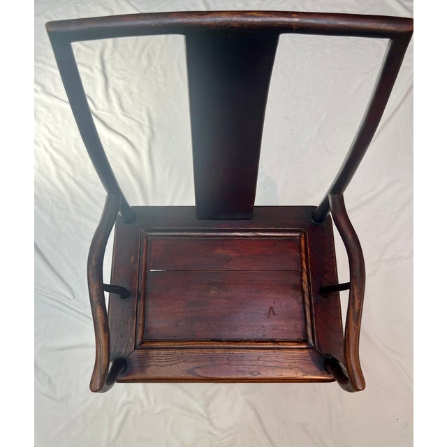Late 19th Century 19th Century Chinese Ming Style Elmwood Official's Hat Armchair For Sale - Image 5 of 9