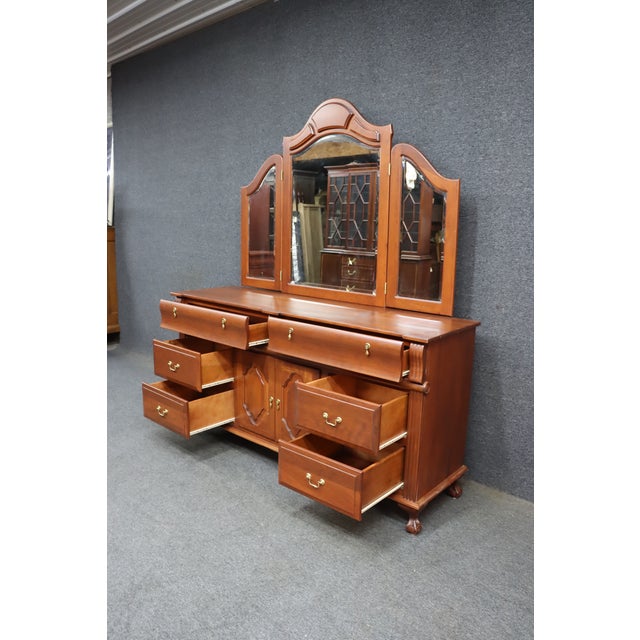 Dutch Designs Cherry Dresser With Tri-Fold Mirror For Sale - Image 12 of 13