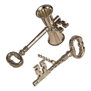 Godinger Silver Plated Skeleton Key Jigger/Bottle Opener and Skeleton Key Corkscrew-Set of 2 For Sale