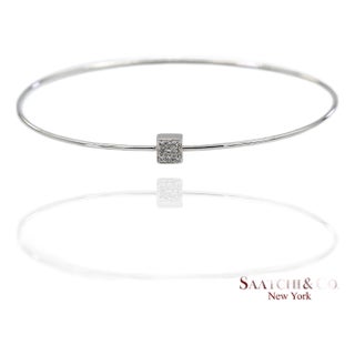 18k(750) Solid White Gold Natural Diamond Square Shape Bangle Bracelet For Sale