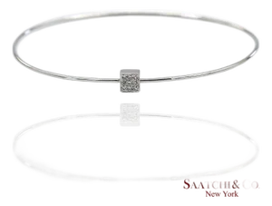 18k(750) Solid White Gold Natural Diamond Square Shape Bangle Bracelet